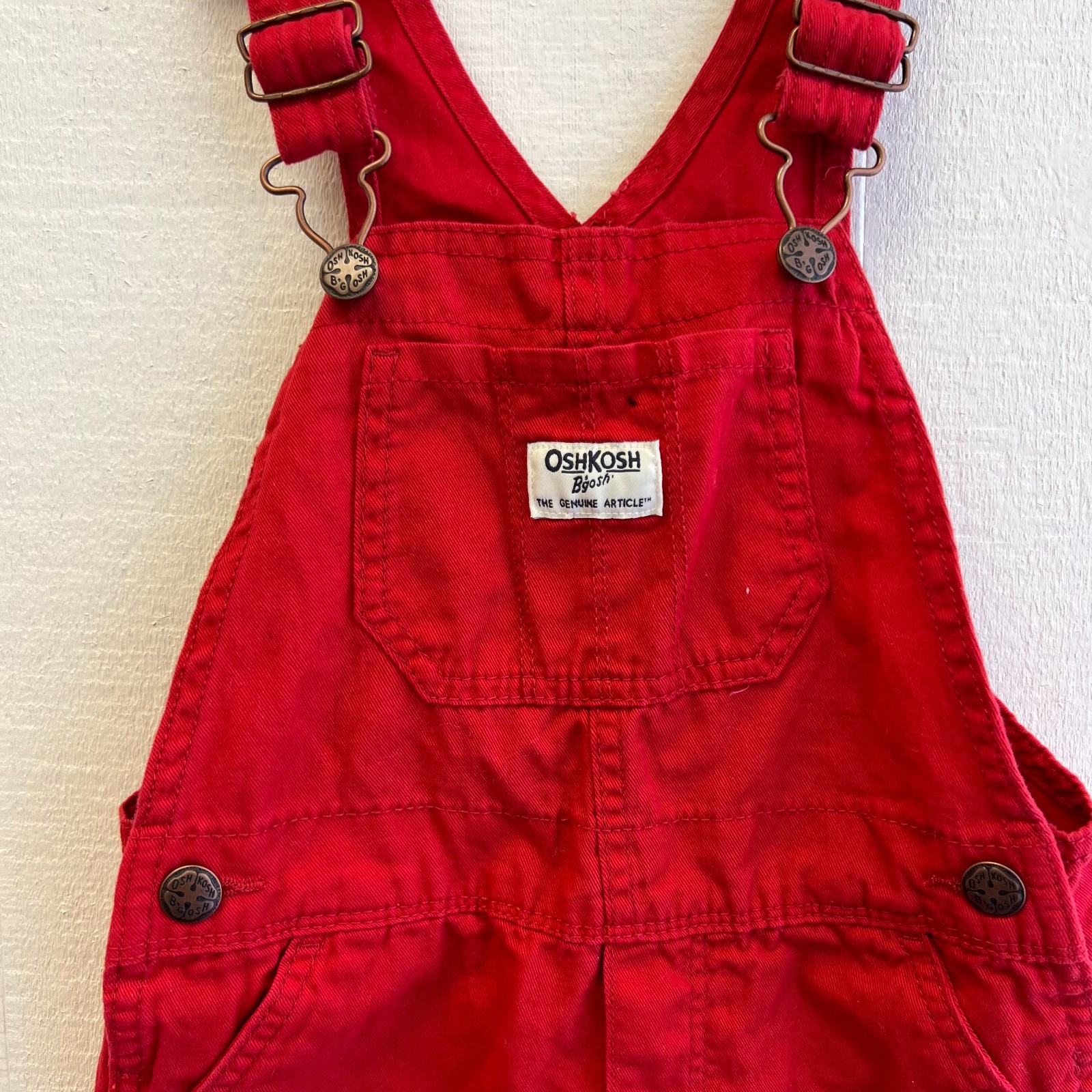 Vintage OshKosh B’Gosh Red Shortalls Girls Size 5T Lace Trim Overalls Romper