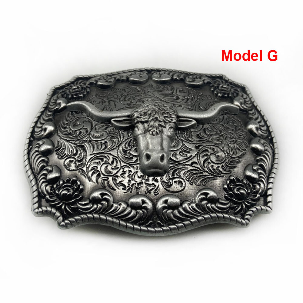 Western Cowboy Buckle Vintage Alloy Bull Engraved Belt Buckle fits 1-1/2″ Belt