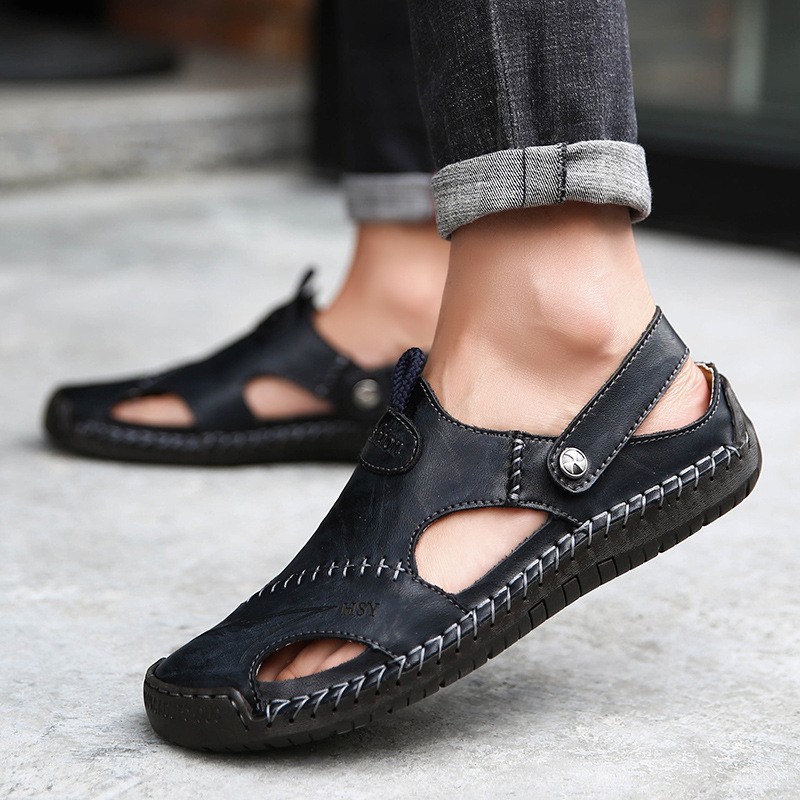 Men’s Closed Toe Sandals Adjustable Slides Yellow Black Brown EU 40-44 US 7.5-10