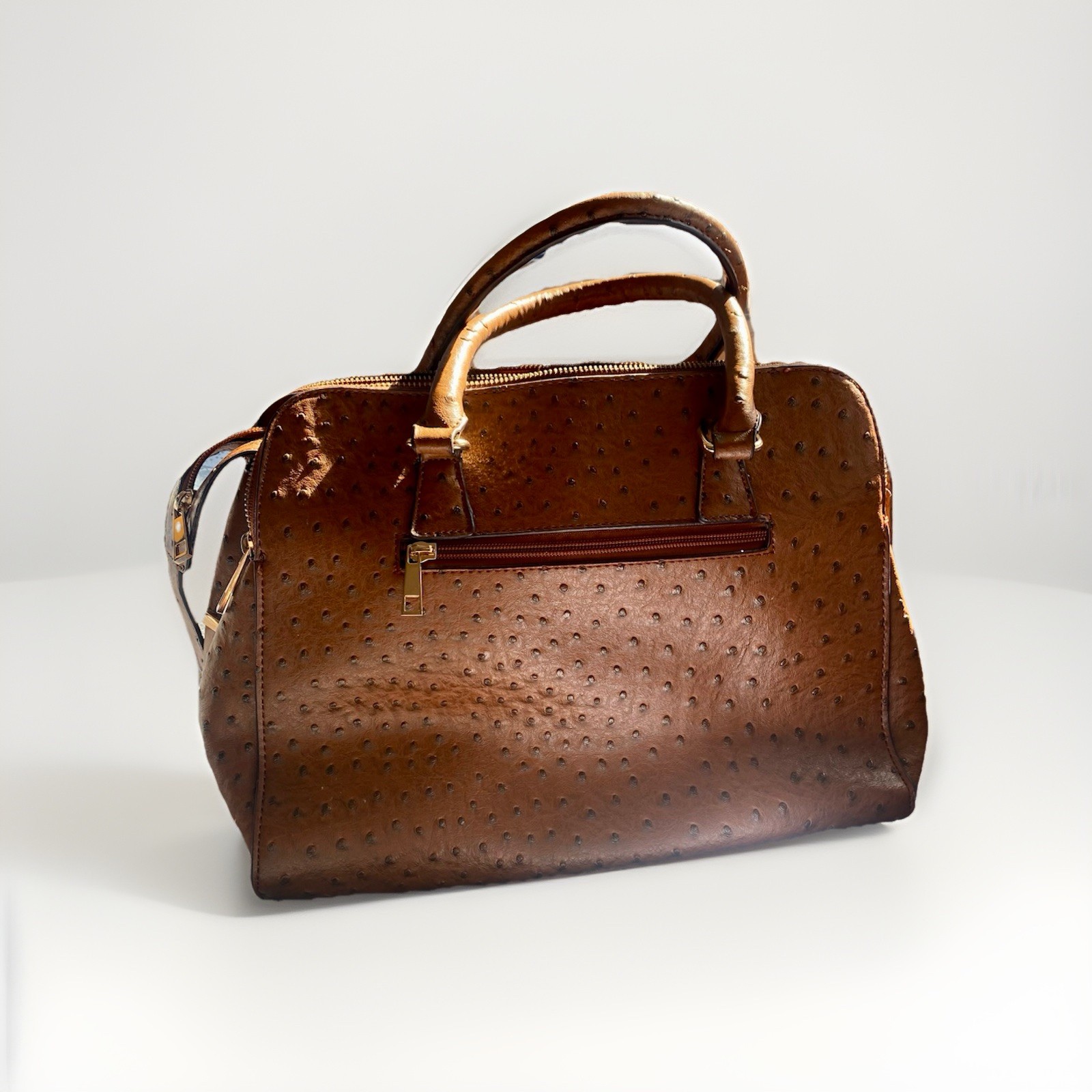 CATO Brown Textured Faux Ostrich Satchel Handbag Structured Double Zip Purse