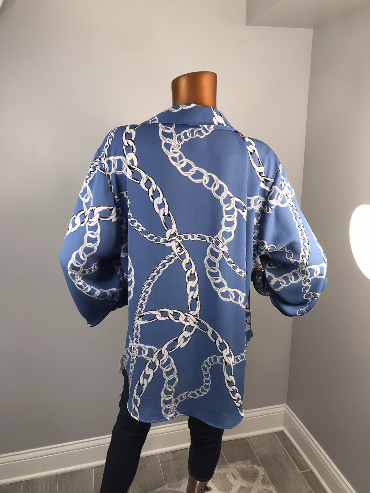 INC 2X Plus Top Chains Prints Button Up Shirt Low Cut Long Sleeves Easywear Sexy