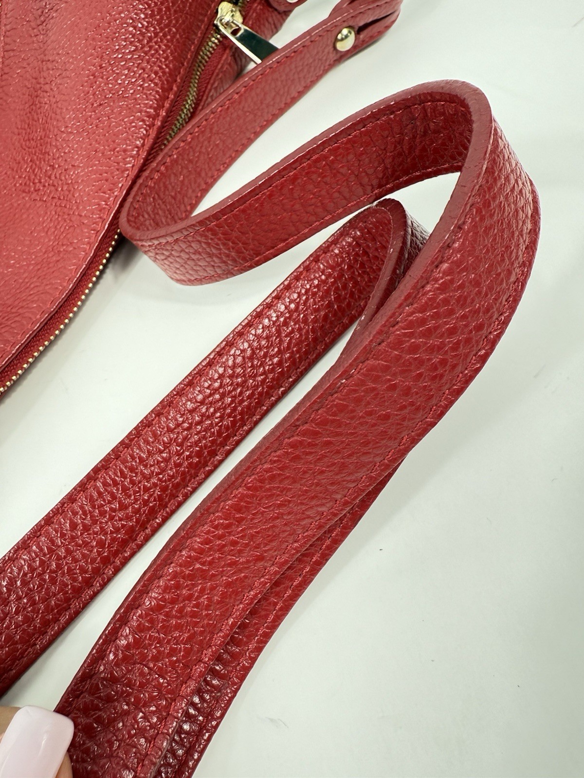J & C Red Leather Crossbody Bag w/Gold Hardware Jackie Celine Made In Italy