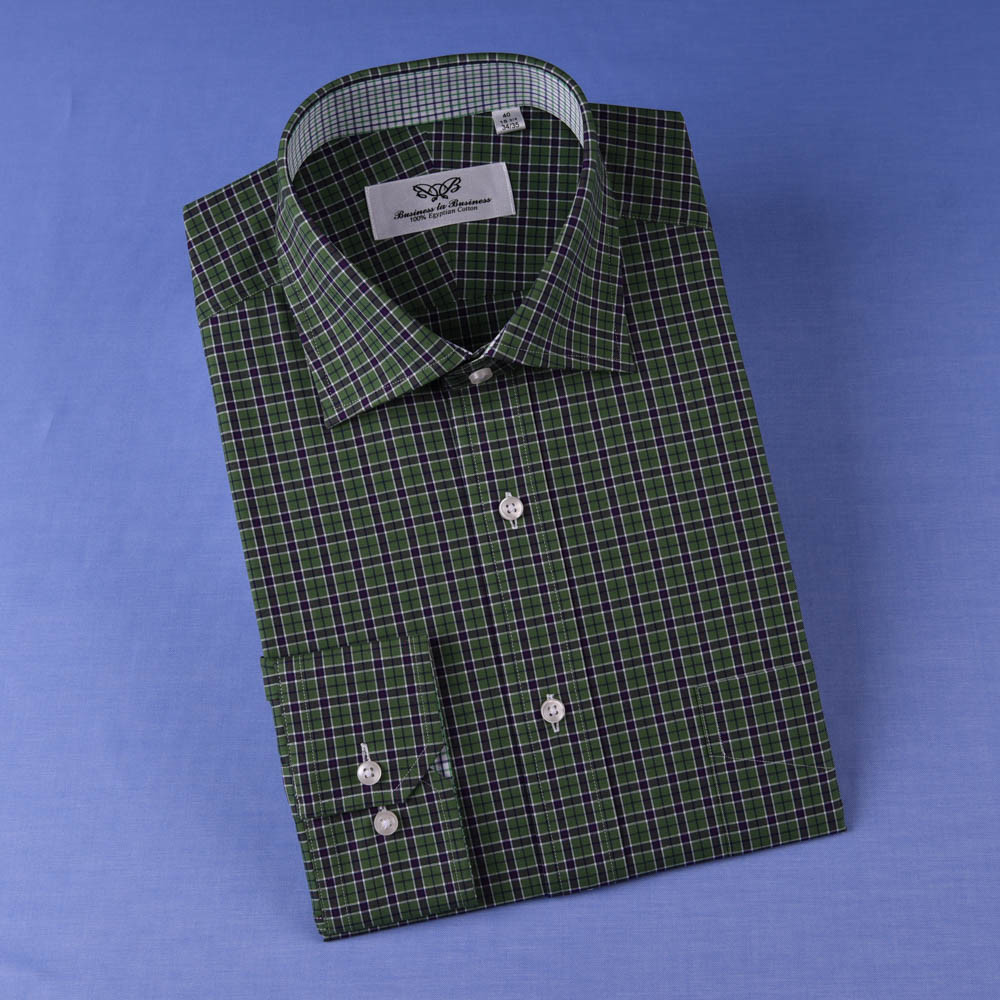 Dark Forest Green Checkered Dress Shirt Men’s Formal Business Sexy Polo Design