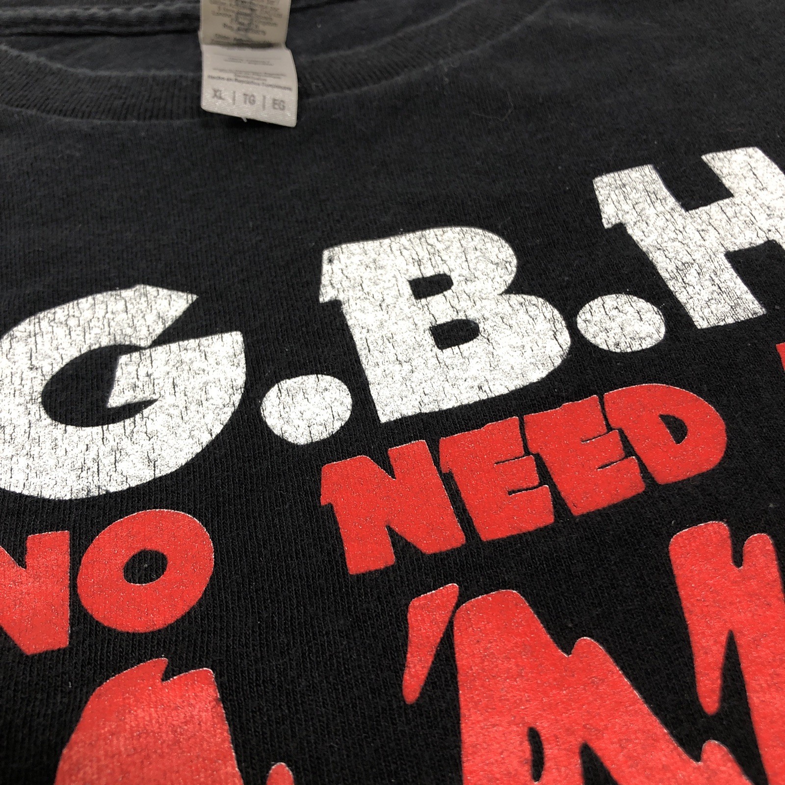 GBH No Need To Panic Album Logo size XL Black T Shirt UK Hardcore Punk Band Tee