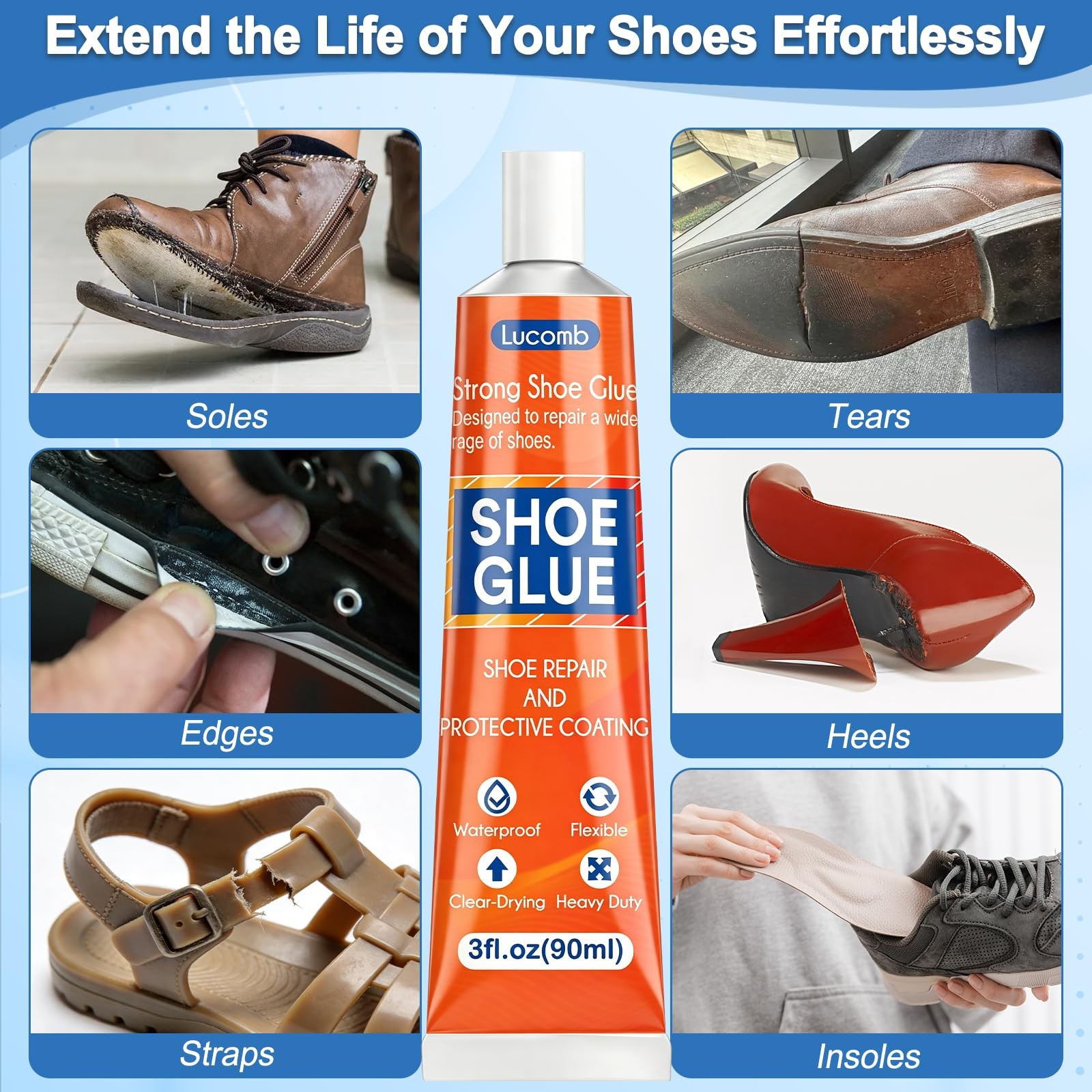 Shoe Glue Soles Repair| 180 ML Heavy Duty 180 + 8 Tools, Clear