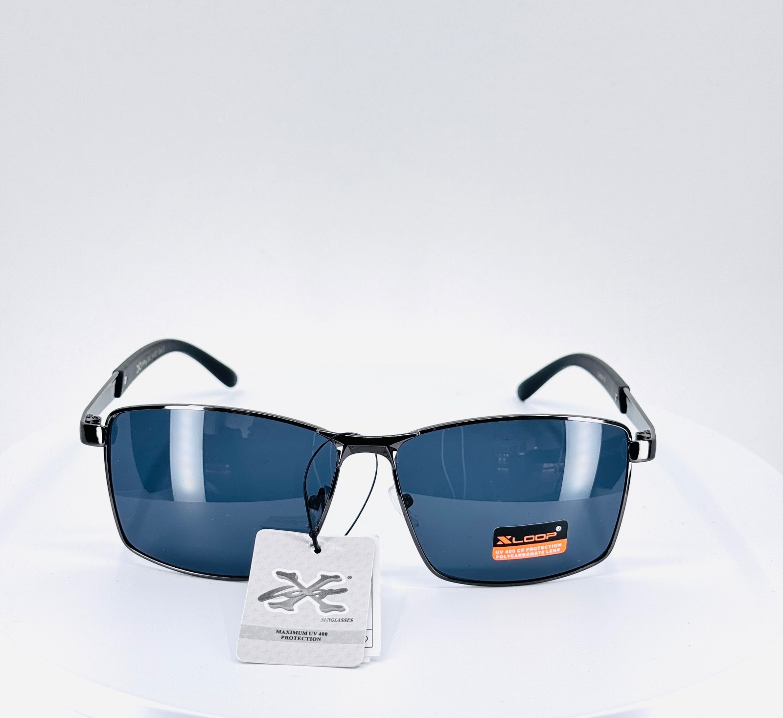 XLOOP 8XL1462 BLACK Mens Classic Square Full Rim Sunglasses Grey Lens
