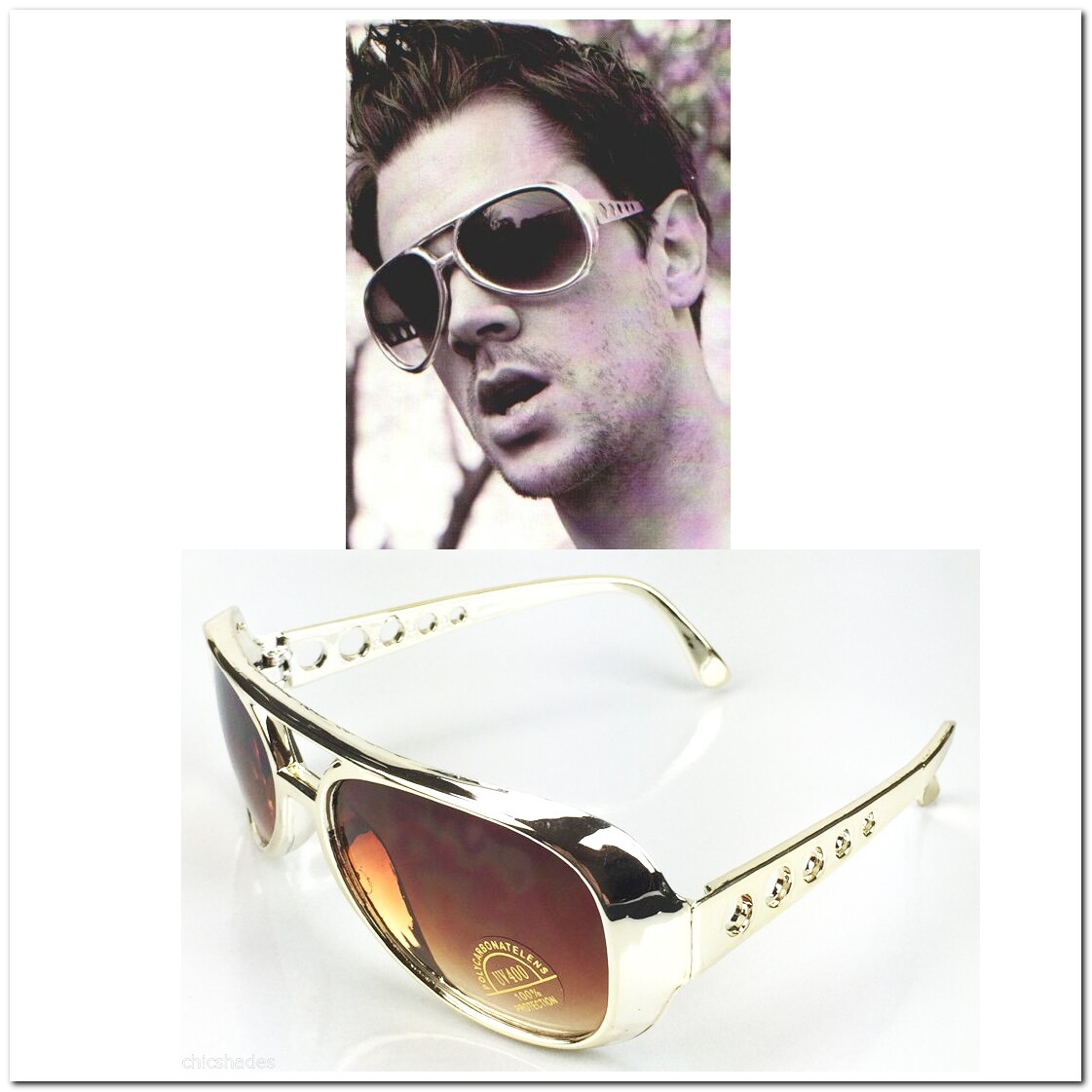 Jackass Aviator Johnny Knoxville Elvis Sunglasses Retro 80’s 90’s Gold Frame TCB