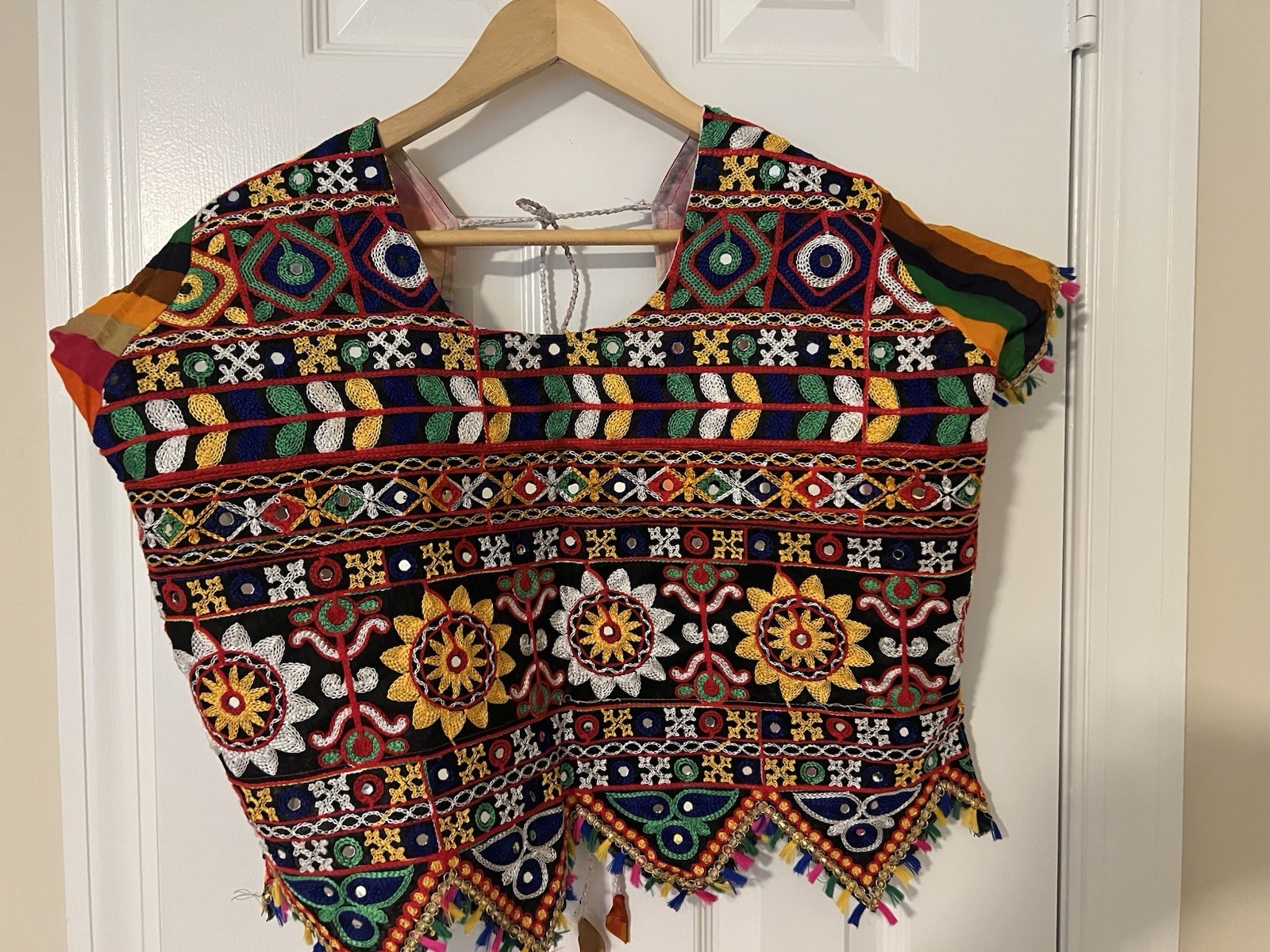 Women’s Choli Blouse Multicolor Striped Embroidered Trim Cotton Blend One Size