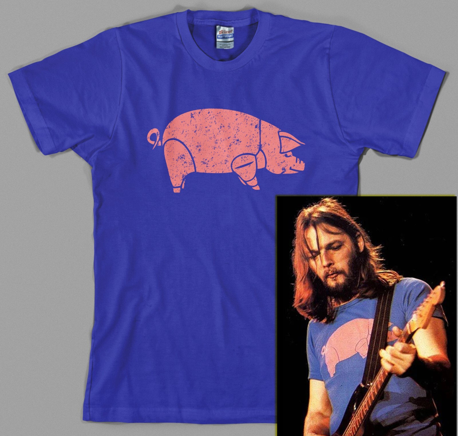 David Gilmour Pig Pink Floyd Animals T Shirt As worn by 1977 the wall syd barett