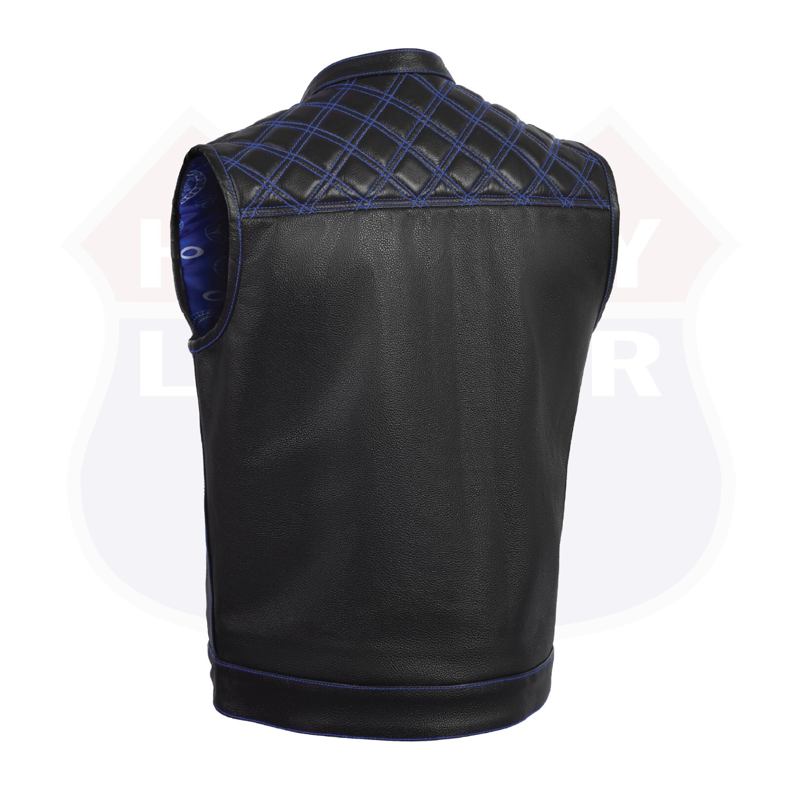 BLUE HL11693SPTBLUE Black Men Cross Stitch Club Leather Vest