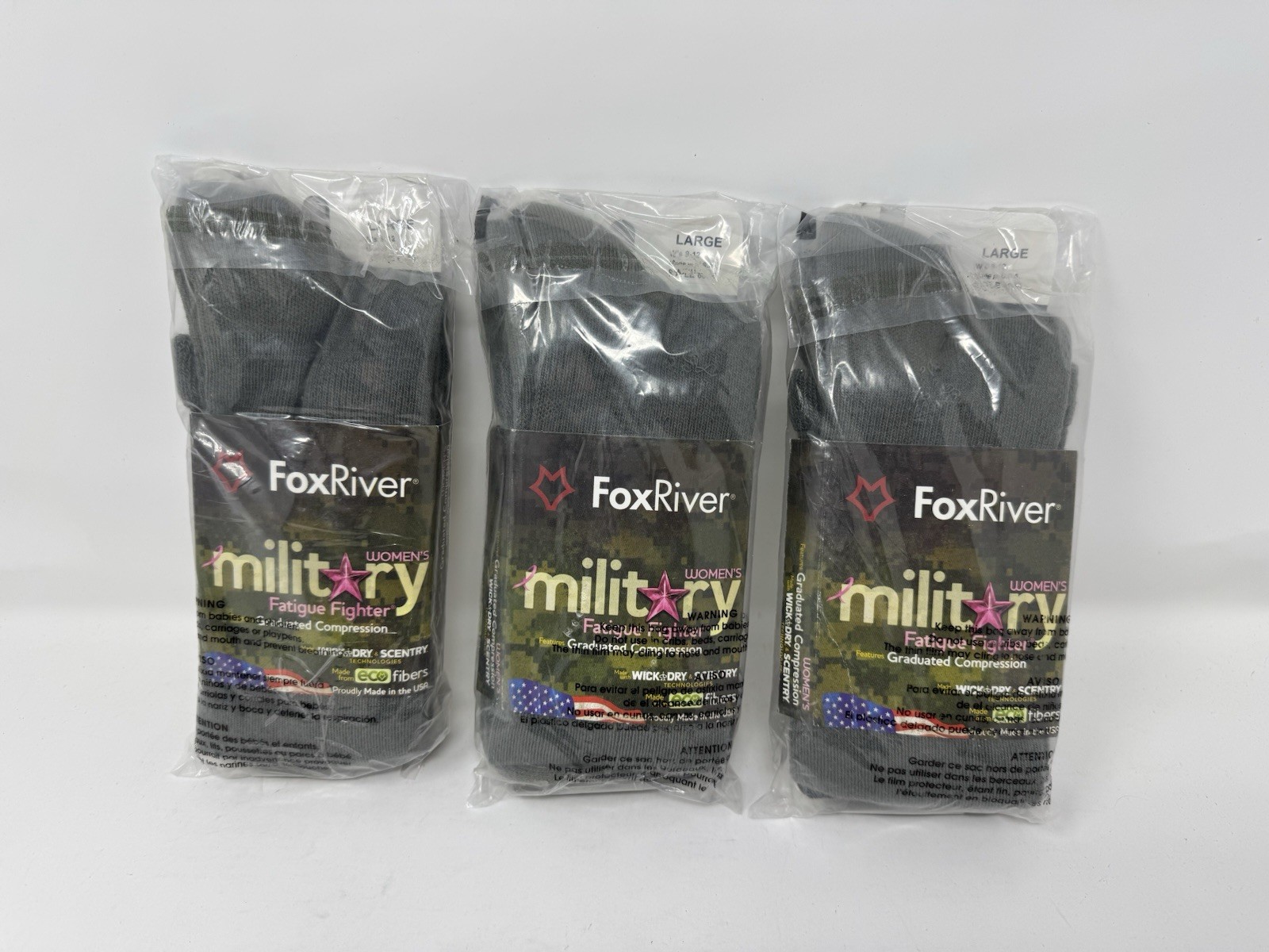 Fox River Women’s Military Fatigue Compression Socks Sz Large 9-12, 3 pairs