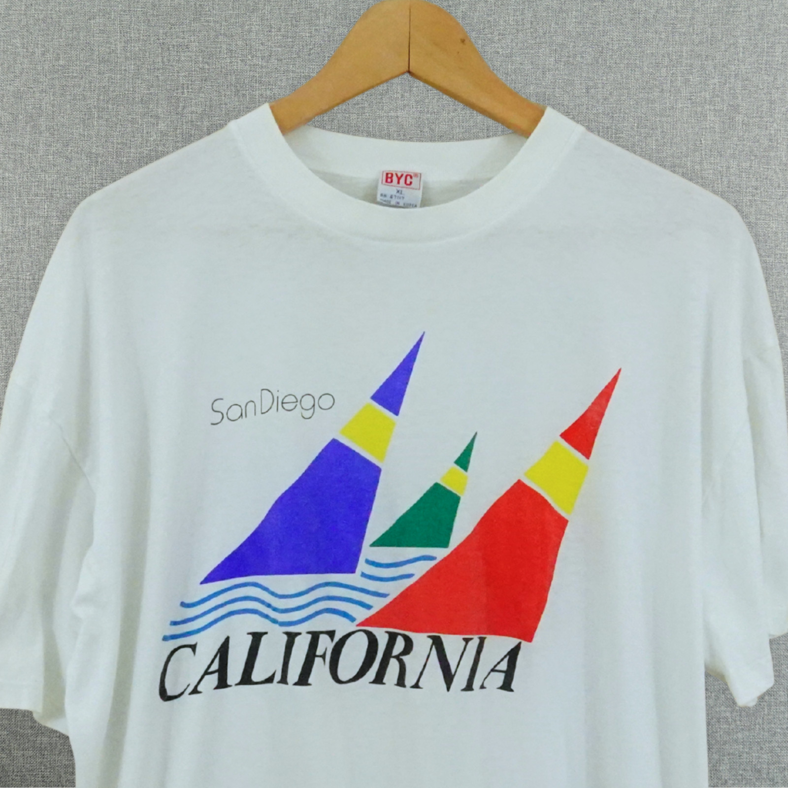 Vintage 80s San Diego California Tee Sz L BYC Korea Sailboat Graphic T-Shirt