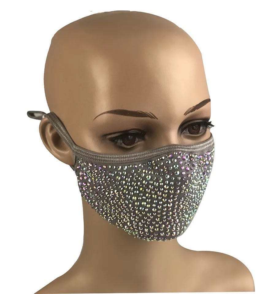 Rhinestone Bling Crystal Face Mask Reusable Washable With Filter Pocket
