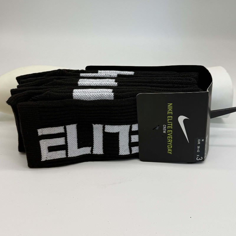3 Pair ELITE EVERYDAY CUSHIONED CREW SOCKS Unisex Black Size M