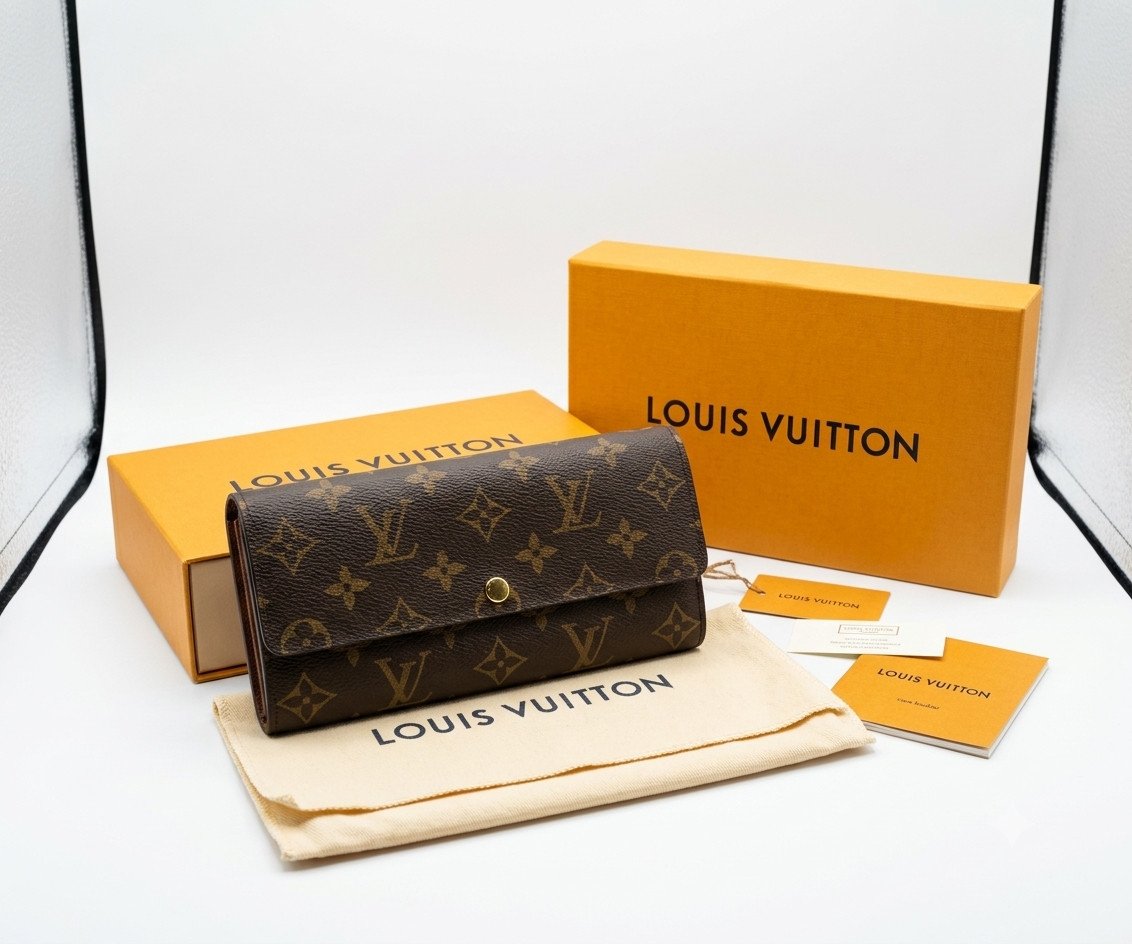 Authentic Louis Vuitton Sarah Wallet Monogram Brown Coated Canvas LV