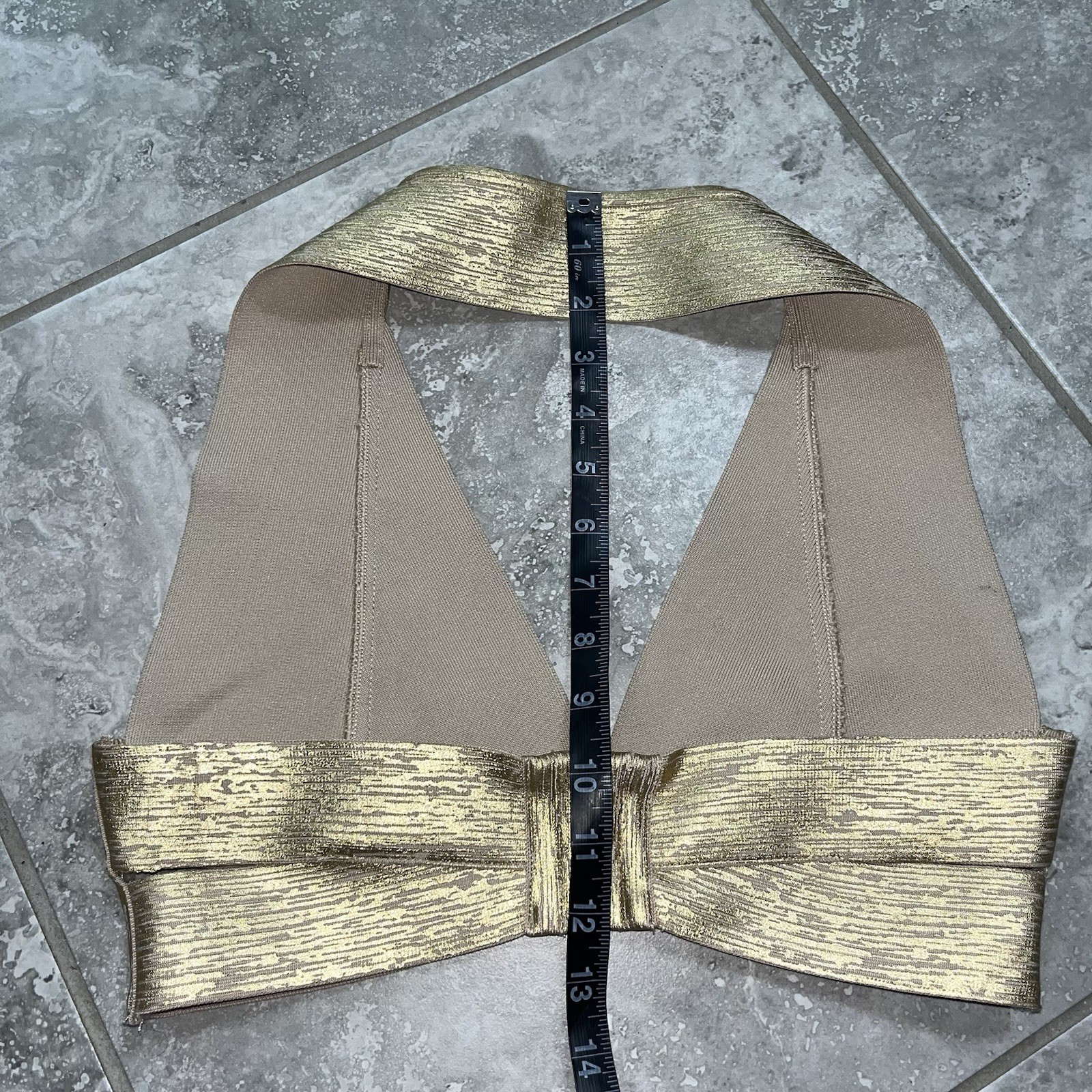 Bella Barnett Narnia Gold Bandage Low Cut Halter Crop Top Metallic Gold M