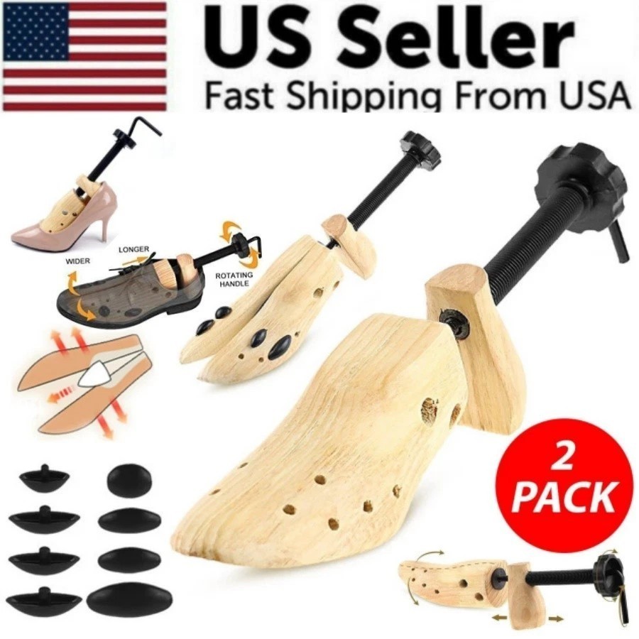 2025 One Pair 2-way Wooden Adjustable Shoe Stretcher for Men Women Size 9-13 New