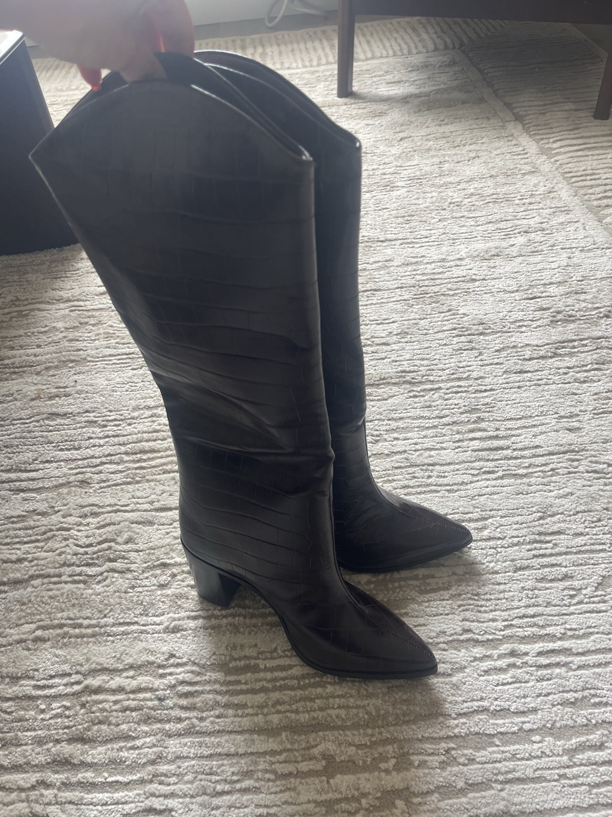 Schutz Womens 9.5 Brown Croc Leather Knee High Western Pointed Toe Boots