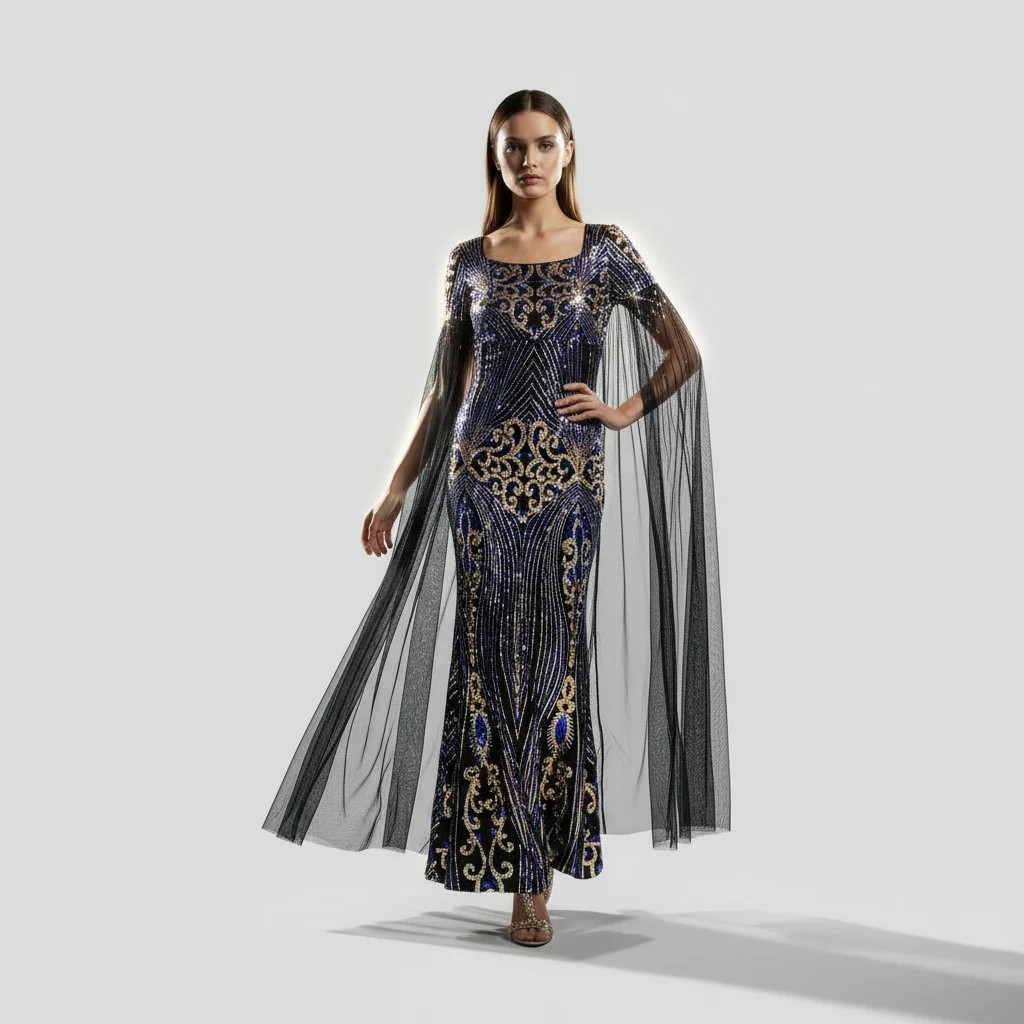 Celestial Glamour: Evening Gown with Mystical Flow