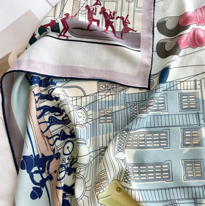 70% Cashmere 30% Silk Wrap Scarf Horse Print Double Face Print Shawl 135X135cm
