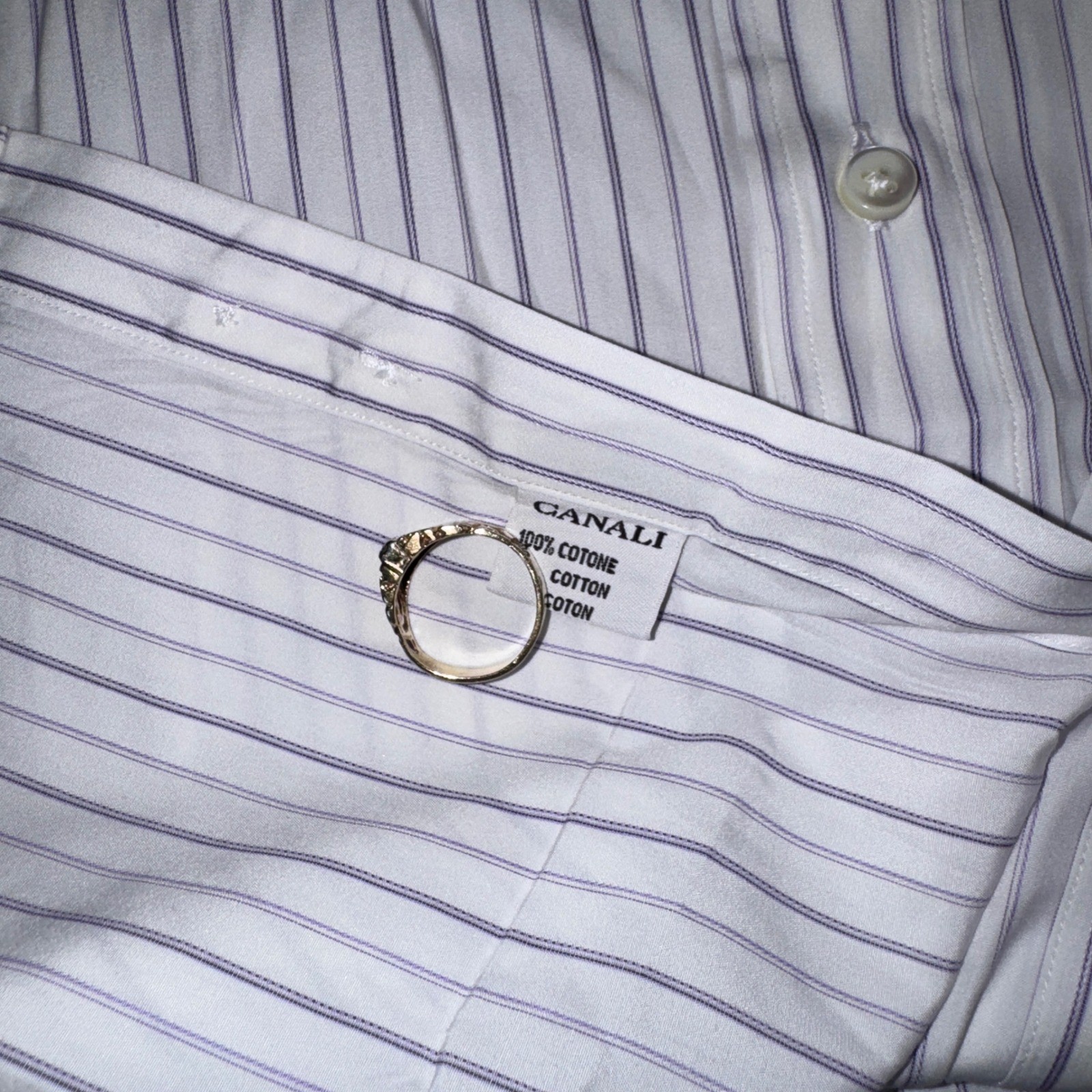 Canali Mens Dress Shirt Size 43 17 White Purple Striped Cotton French Cuff