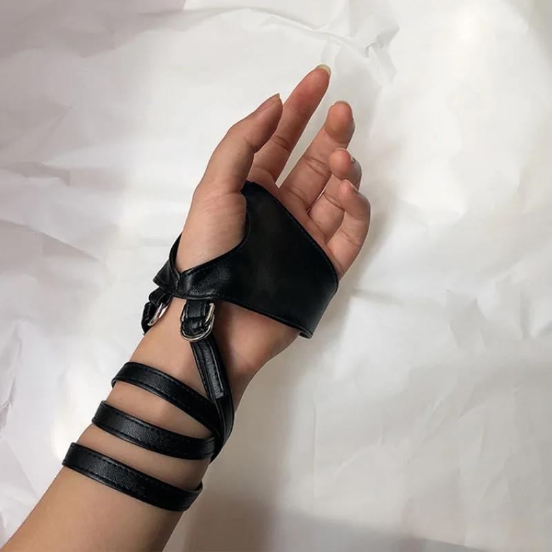 PU Leather Fingerless Gloves Gothic Punk Half-Finger Arm Sleeves