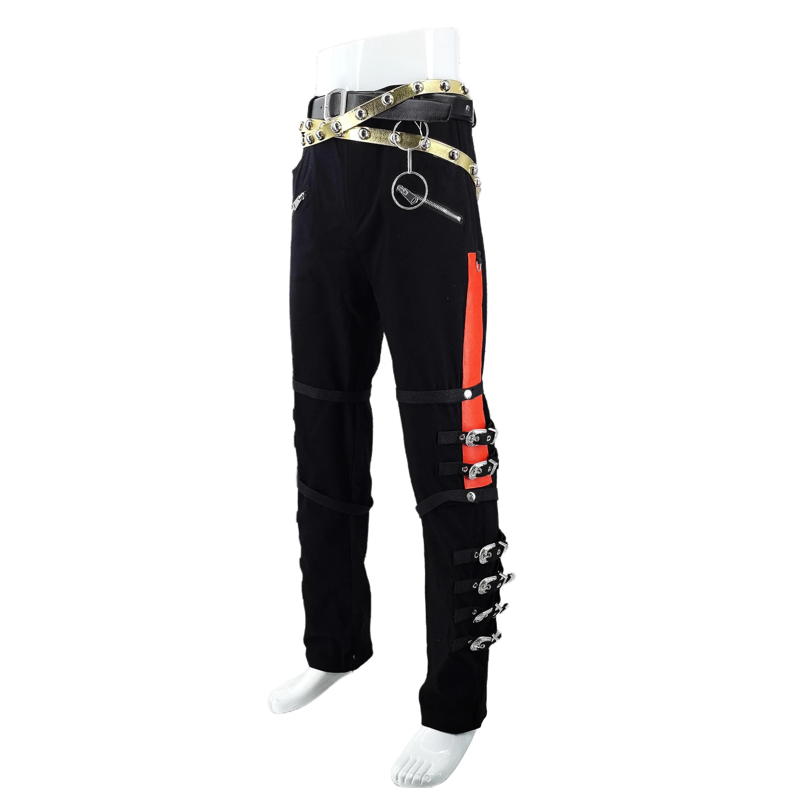 Punk Skinny Pants Trousers in Black Buckle Handmade Impersonator