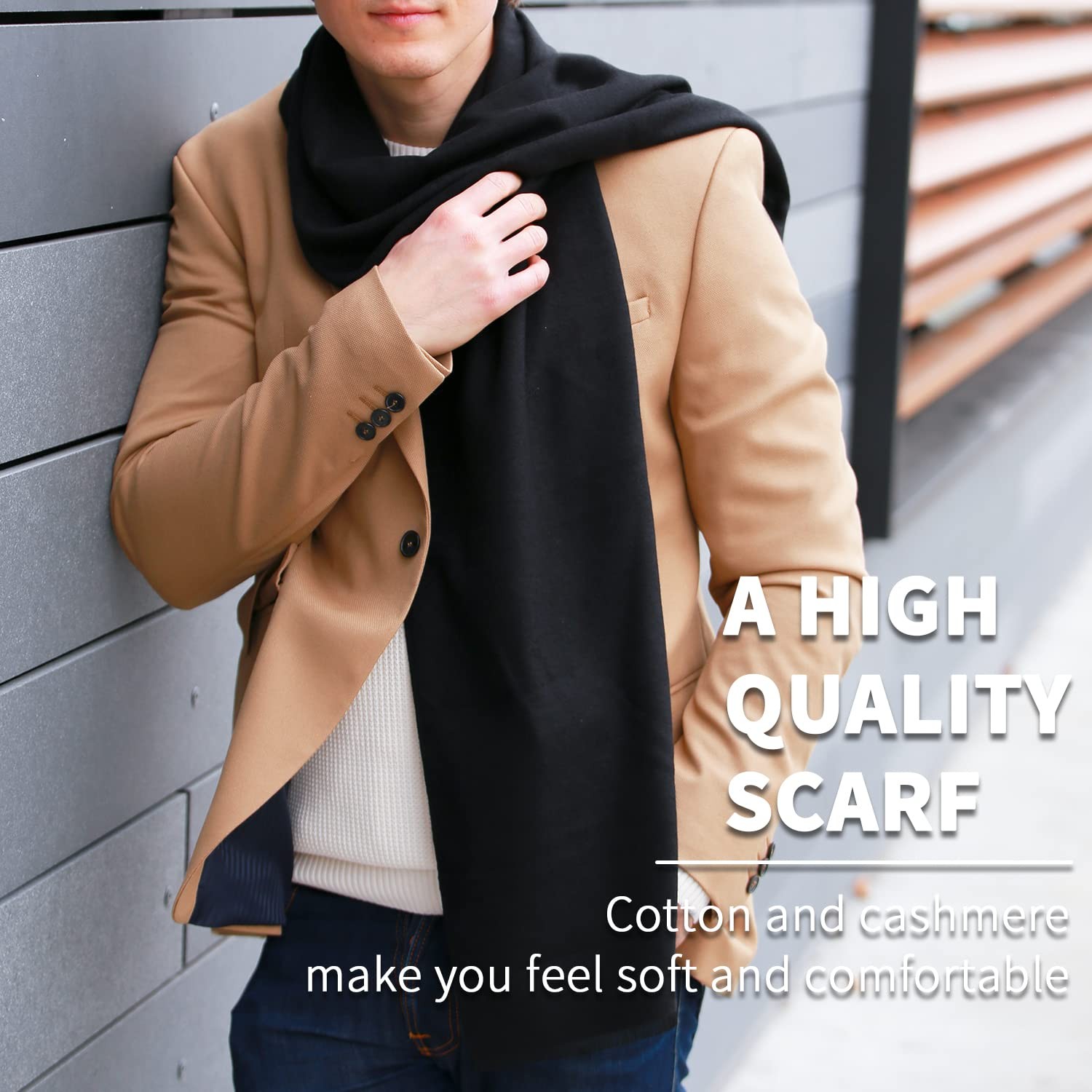 Mens Winter Scarf Long Soft Warm Cashmere Feel Scarves for Cold Weather