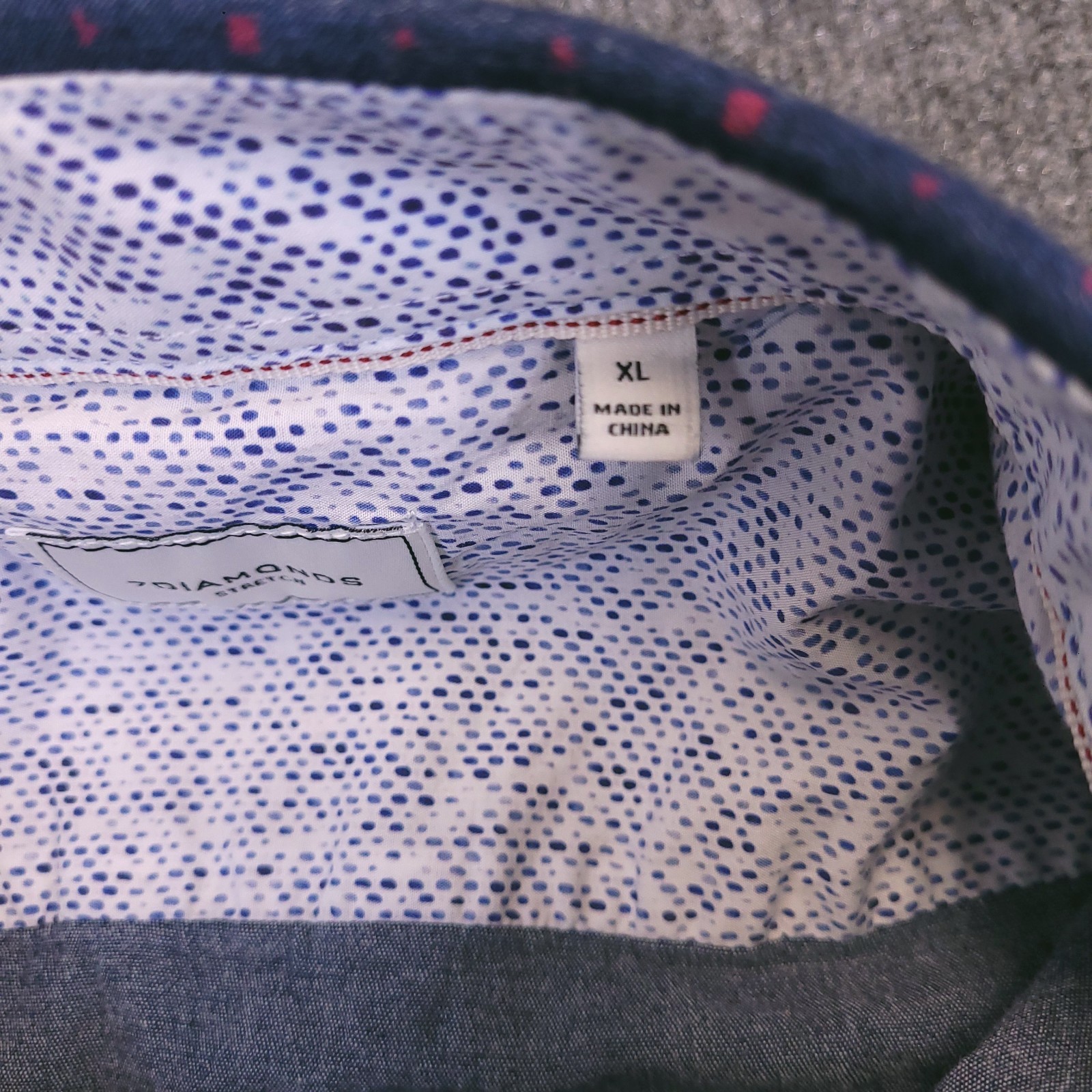 7D 7 Diamonds Stretch Shirt Mens XL Button Up Geometric Trim Contrast Blue