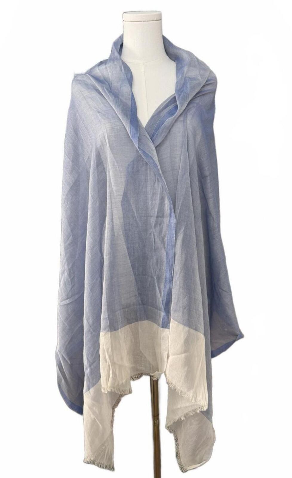 Lightweight Cotton Blue and Cream Shawl Scarf Wrap Made in Italy