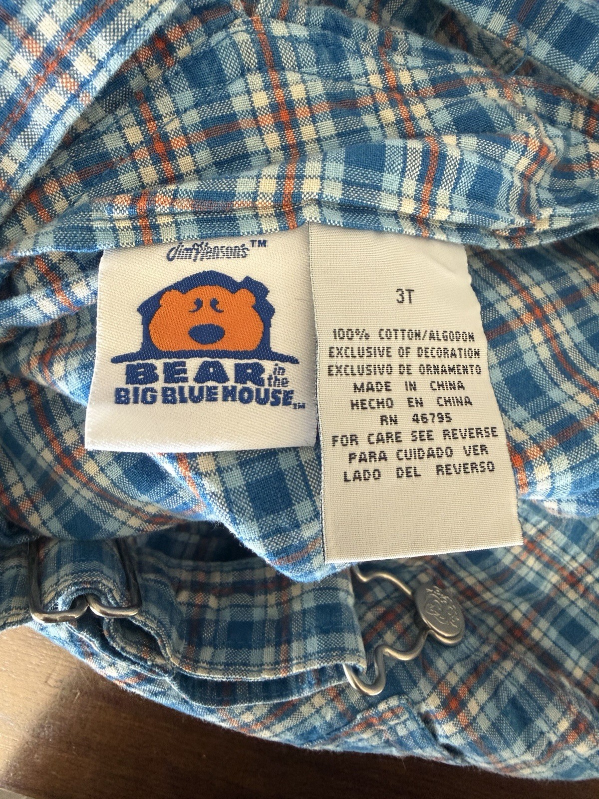 Bear in the Big Blue House 3T Plaid Cotton Overall One-Piece Romper Pockets