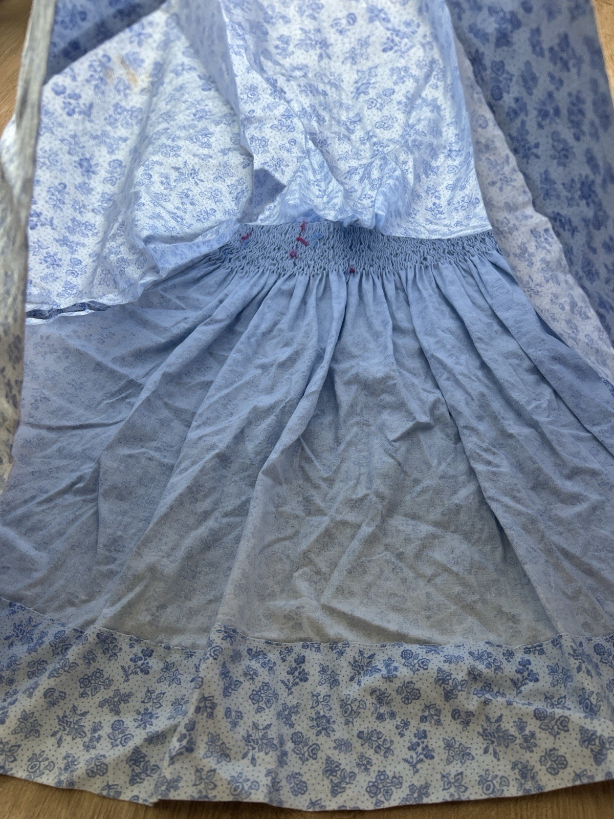 Young World Fashions Blue Floral Smocked Peter Pan Collar Babydoll Dress Size 6