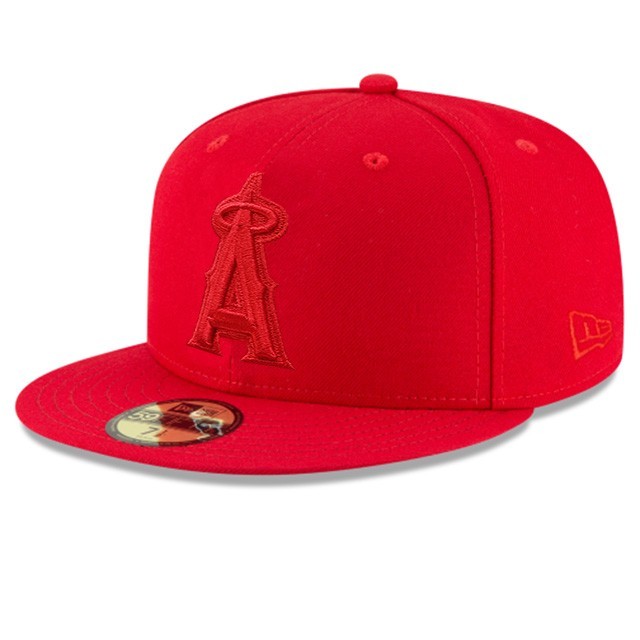 New Era Anaheim Angels Scarlet Fitted Hat MLB Basic Solid Color Red on Red Cap