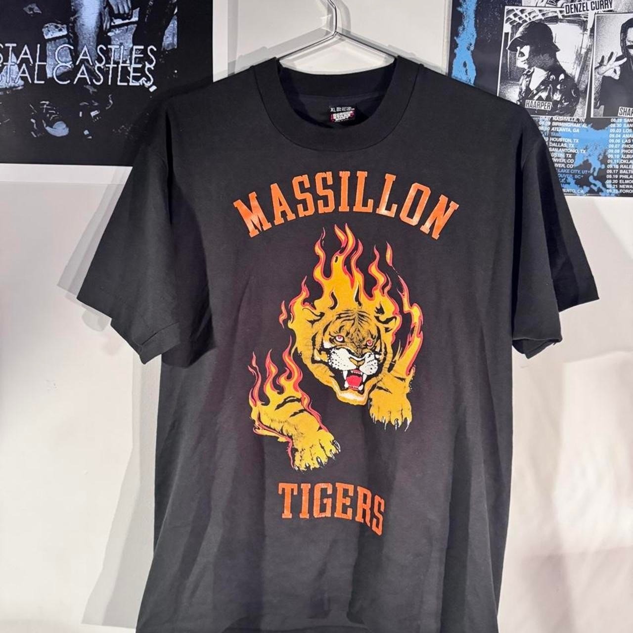 Massillon Tigers Flaming Tiger black single stitch cotton t-shirt Size XL