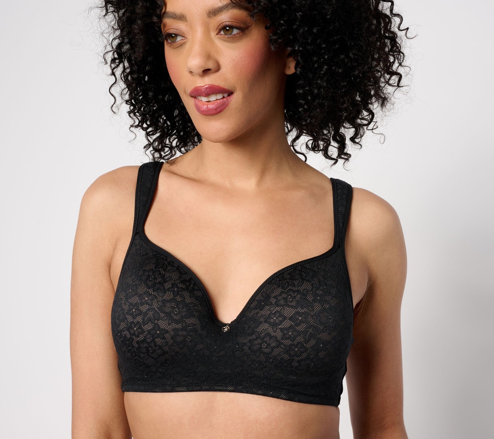 Breezies Lace Elegance Smooth Wirefree T-Shirt Bra Black B/40 New
