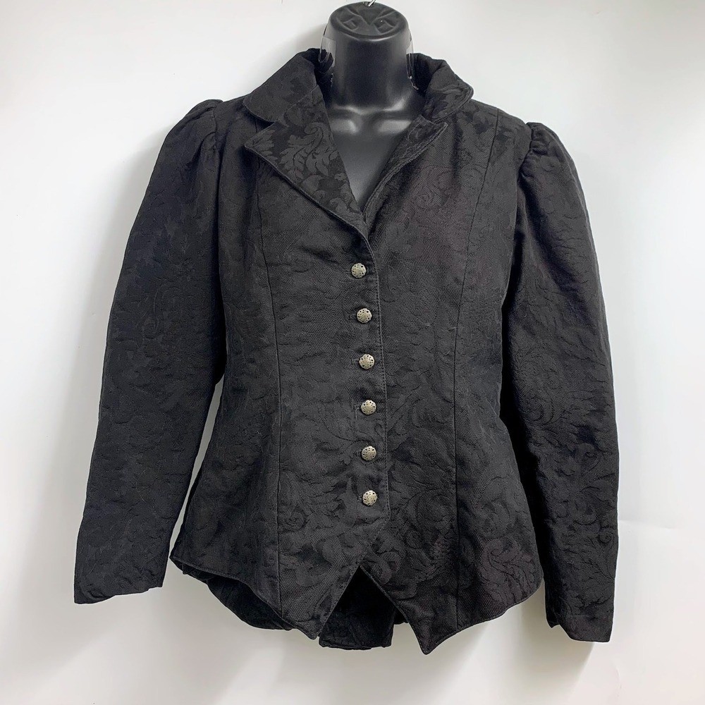 WahMaker Women’s Brocade Jacquard Puff Sleeve Victorian Style Jacket Blazer SZ 8