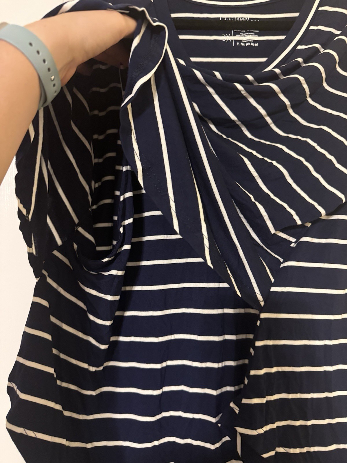 Latched Mama Women’s Plus 3X Navy/White Striped V-Neck Short Sleeve Knit Tee