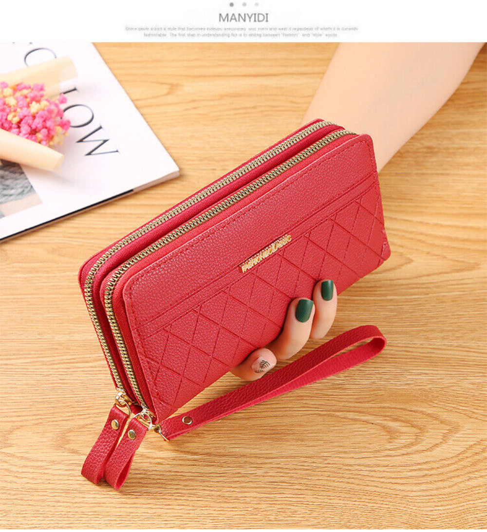 Women‘s Large Capacity Leather Wristlet Clutch Wallet Long Cell Phone Bag Zipper