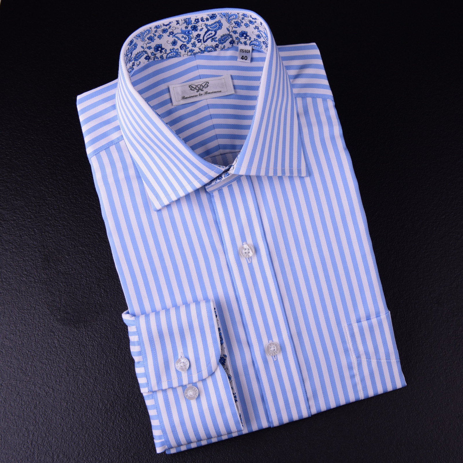Mens Blue Formal & Business Dress Shirt Herringbone Twill Striped Floral Paisley