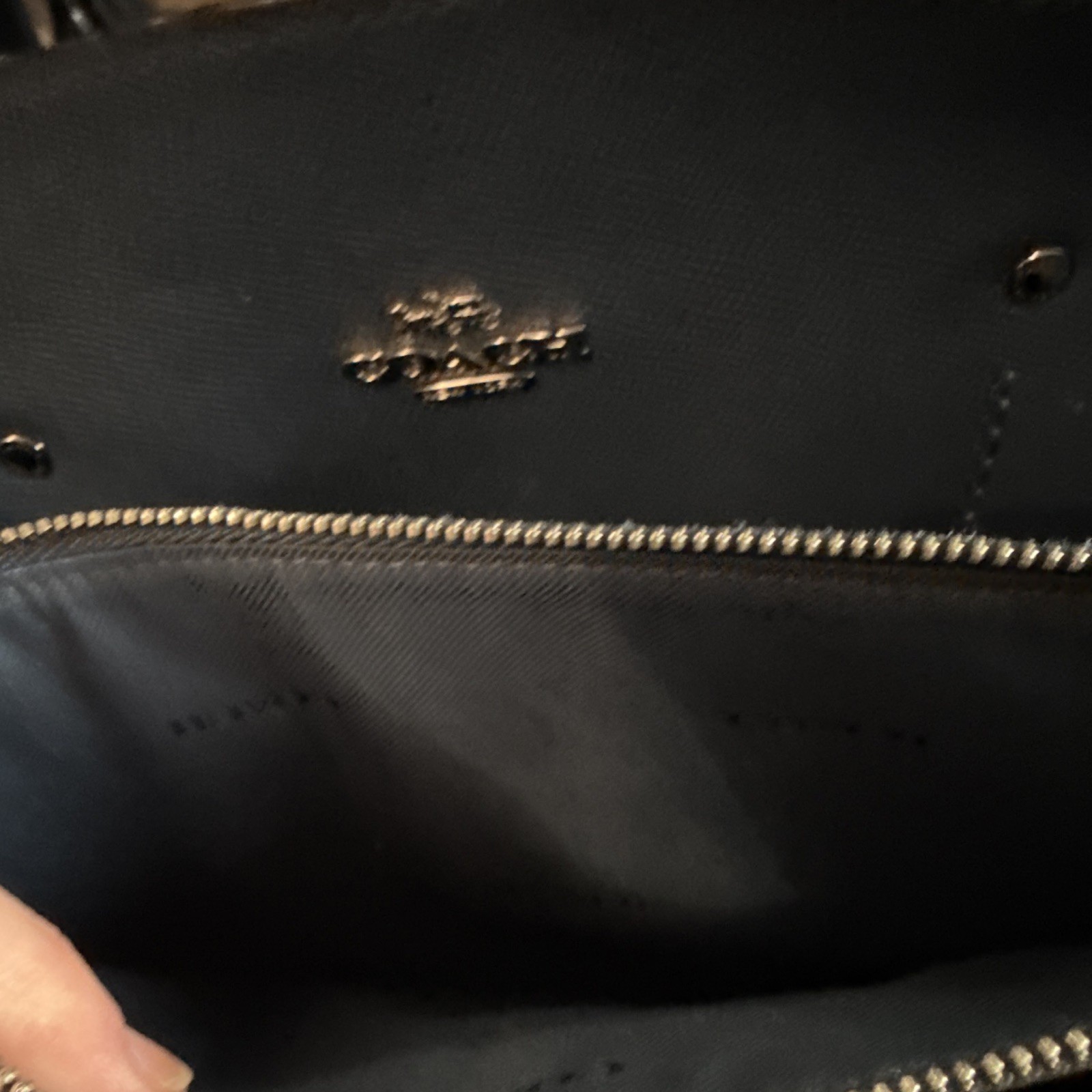 Coach Blue Pebbled Satchel Top Handle Zip Closure Detachable Strap Gold