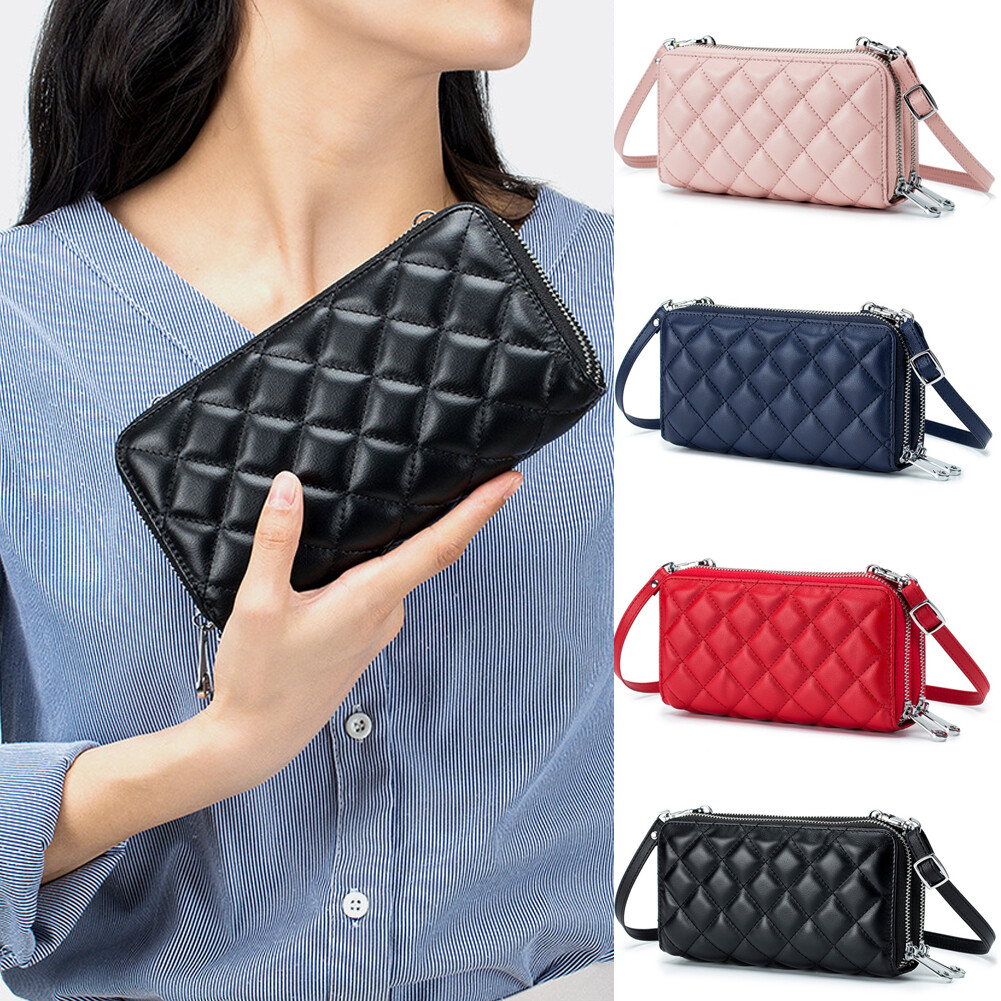 Women Cell Phone Purse Large Leather Wallet Zip Handbag Crossbody Shoulder Bag