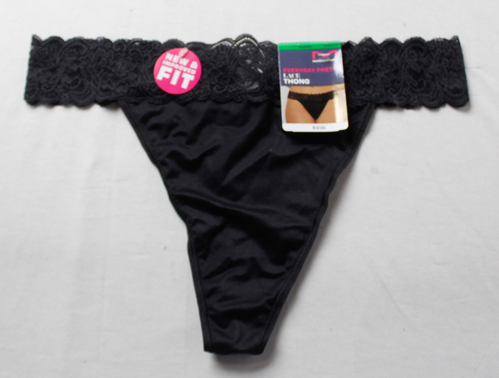 Maidenform Women’s Microfiber Mid-Rise Lace Thong DH3 Black Large NWT