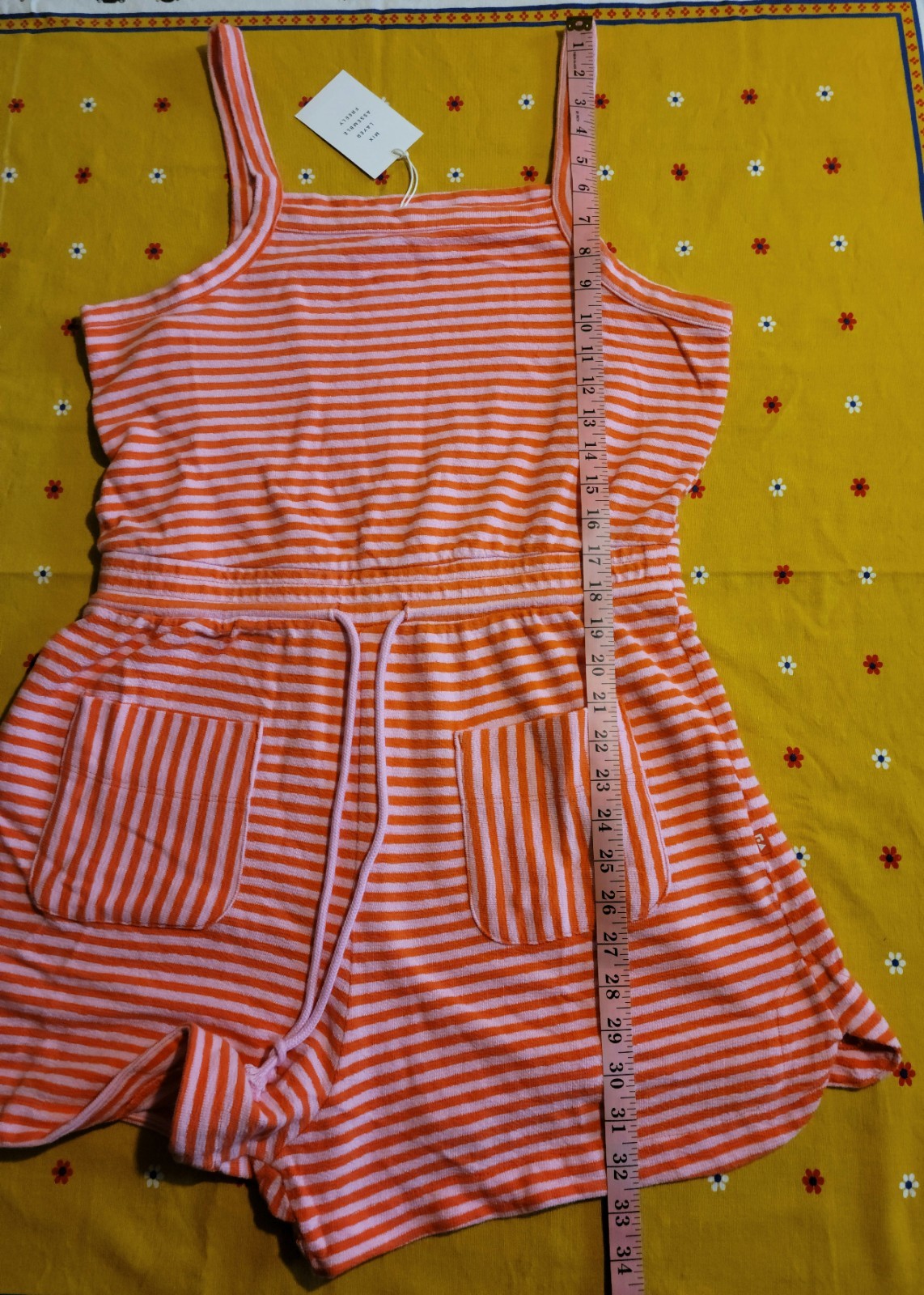 Women’s Free Assembly Orange Pink Striped Sleeveless Cotton Terry Cloth Romper M