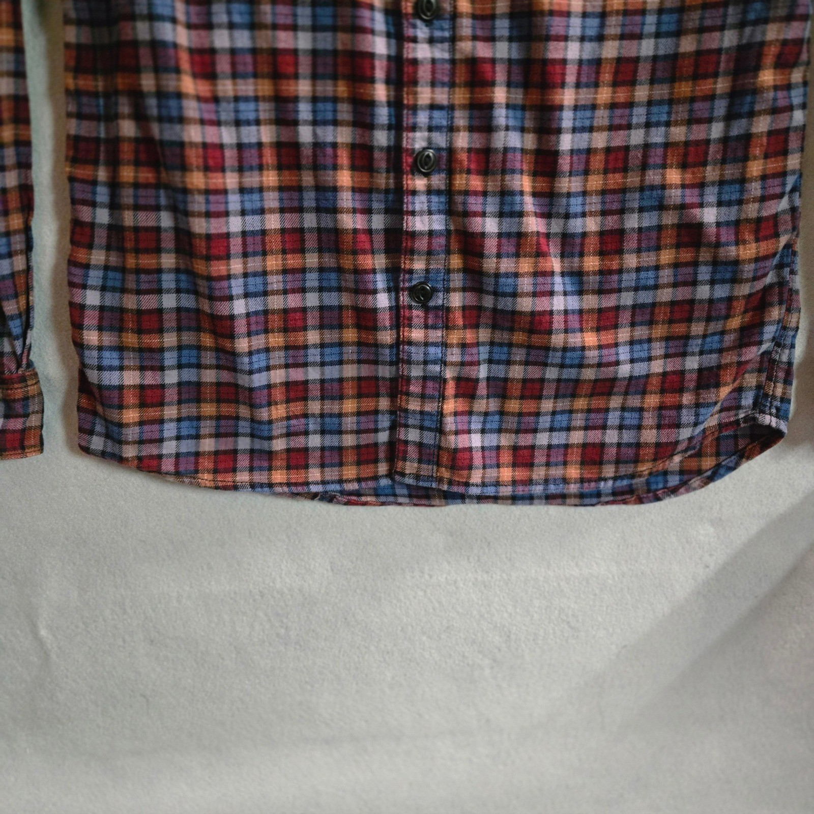 Lee Mens Plaid Flannel Button Down Shirt Medium Red Blue Orange 112339792