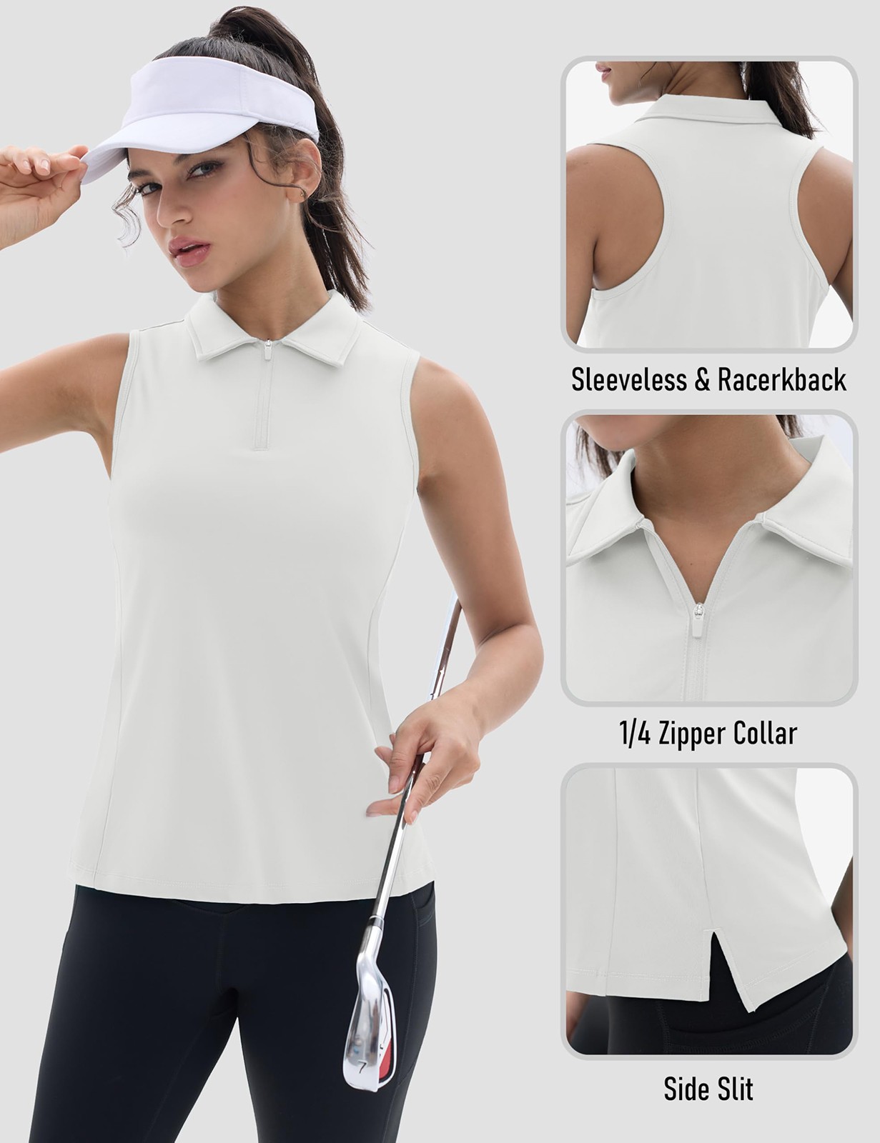 Womens Golf Shirt Sleeveless Racerback Polo Shirts UPF 50+ Quick Dry Tennis Tank