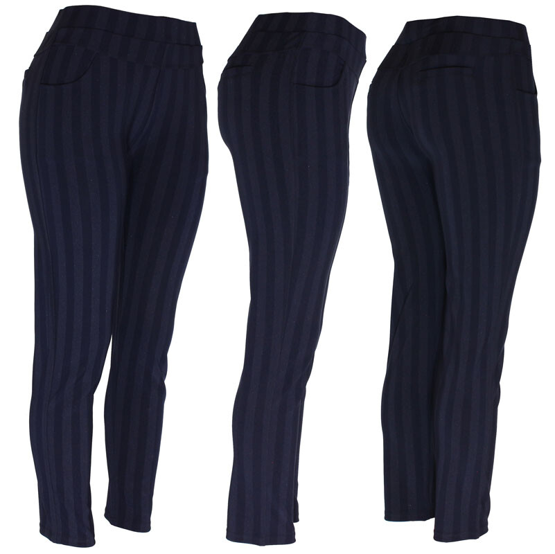 Womens Stretch Dress Pants, 4 Pocket Stripe and Checkered in Black & Navy