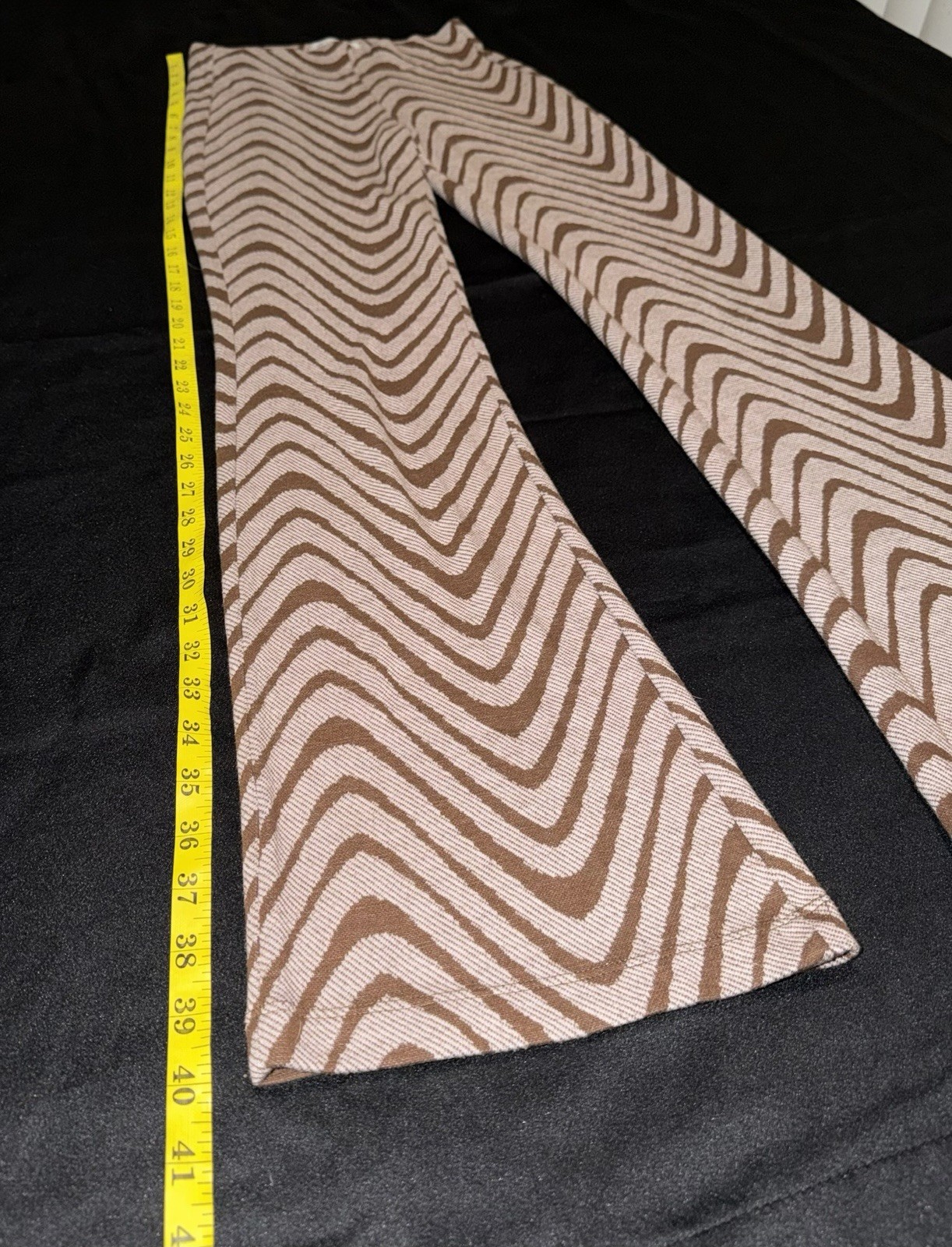 Urban Outfitters Bryn XS Flare Pants Brown Cream Swirl High Rise Pull-On Y2K 70s