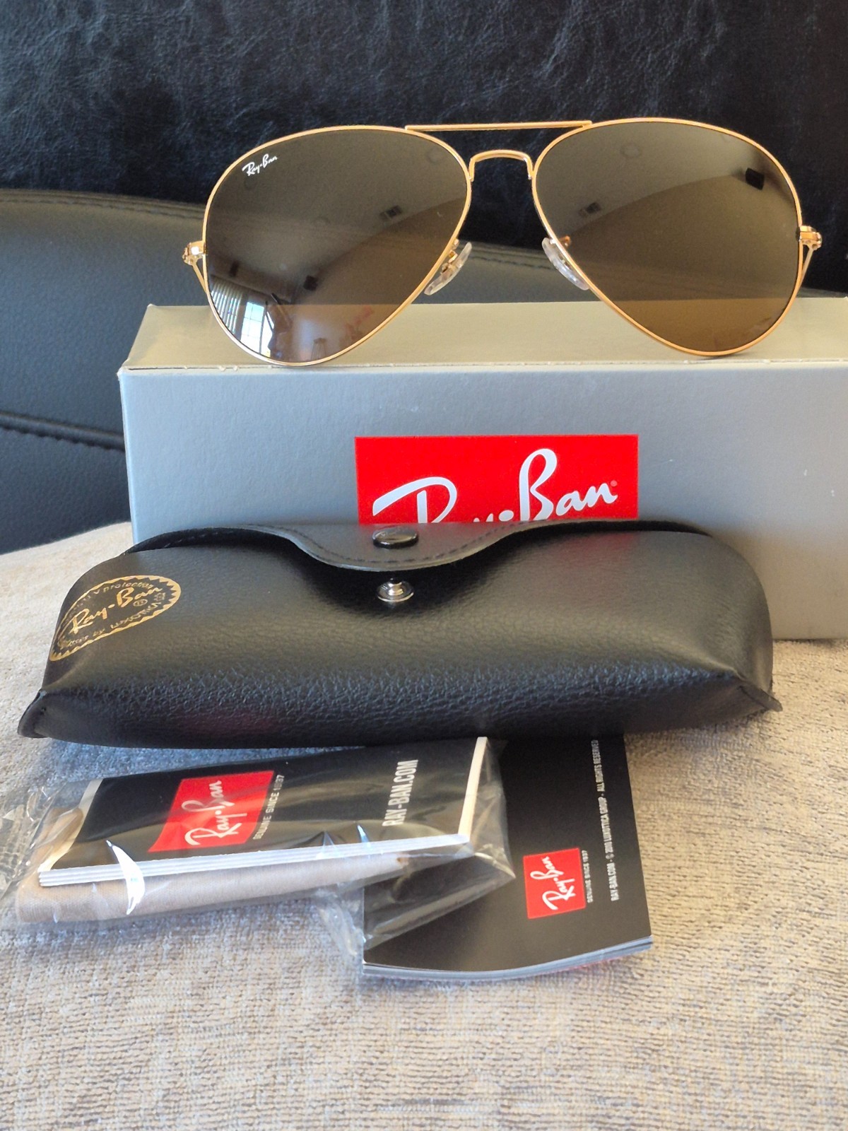 ray ban aviator large metal gold frame B-15 brown lenses 62mm