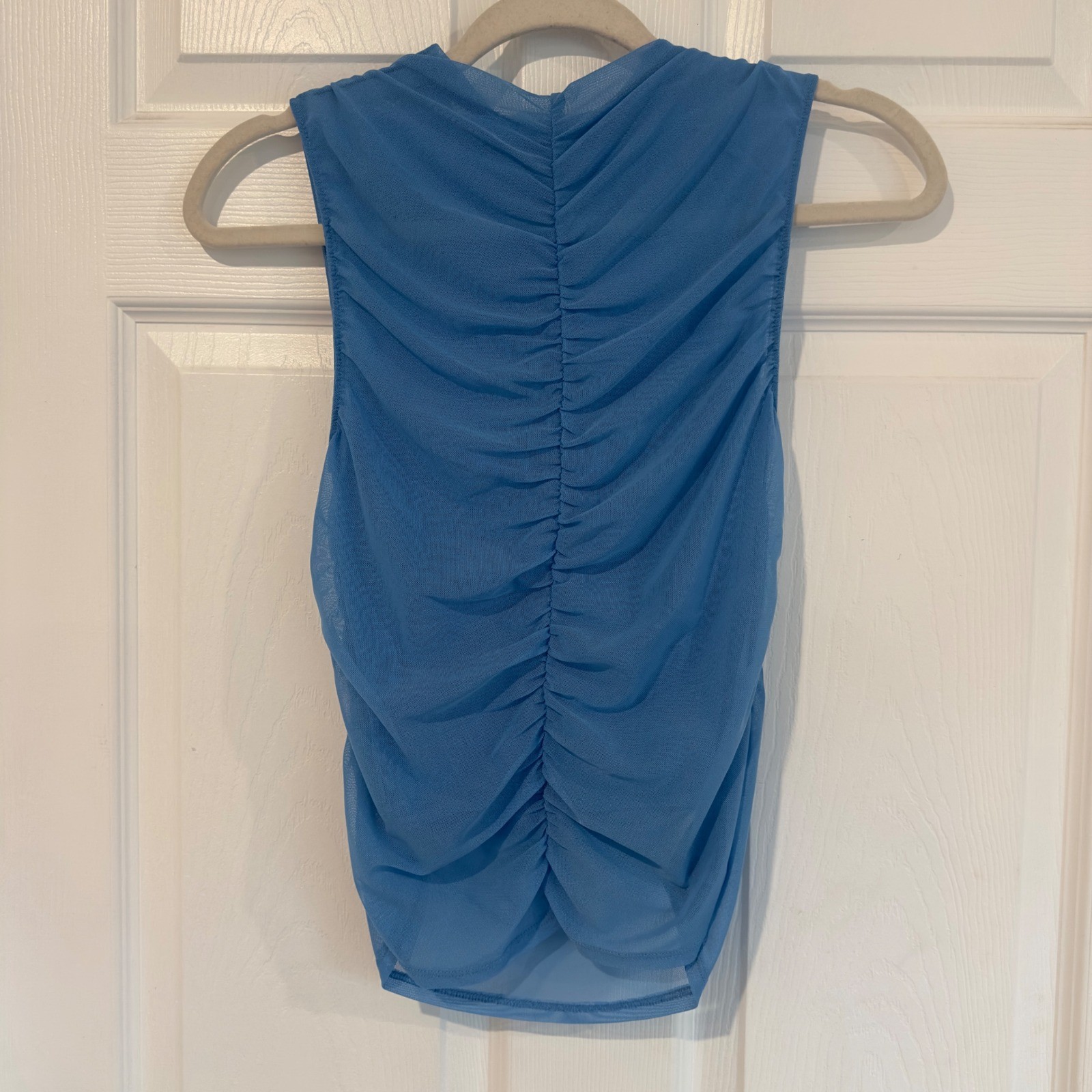 CALIA Ruched Mock Tank Tranquil Blue Mesh Sleeveless Top WAX15122 Womens XS NEW