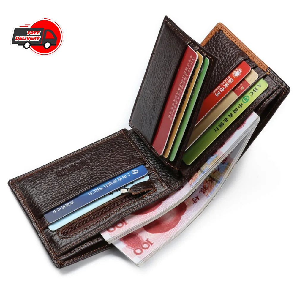 Genuine Leather Men Wallets Coin Pocket Zipper Real Men’s Leather Wallet